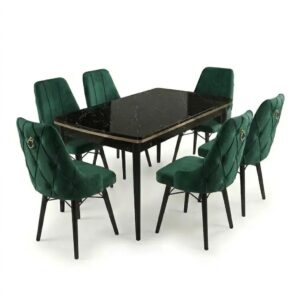 Set masa extensibilă Leon Modella Neagra cu 6 scaune Verde
