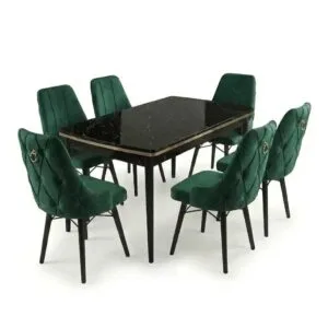 Set masa extensibilă Leon Modella Neagra cu 6 scaune Verde