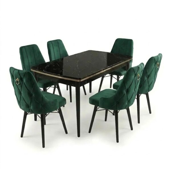 Set masa extensibilă Leon Modella Neagra cu 6 scaune Verde