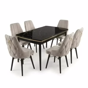 Set masa extensibilă Leon Modella Neagra cu 6 scaune Gri