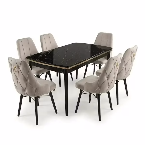 Set masa extensibilă Leon Modella Neagra cu 6 scaune Gri