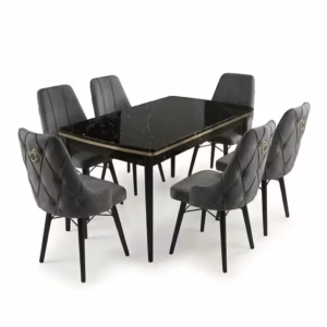 Set masa extensibilă Leon Modella Neagra cu 6 scaune Gri Antracit