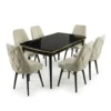 Set masa extensibilă Leon Modella Neagra cu 6 scaune Crem