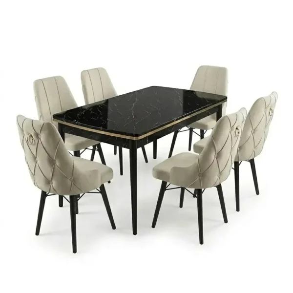 Set masa extensibilă Leon Modella Neagra cu 6 scaune Crem