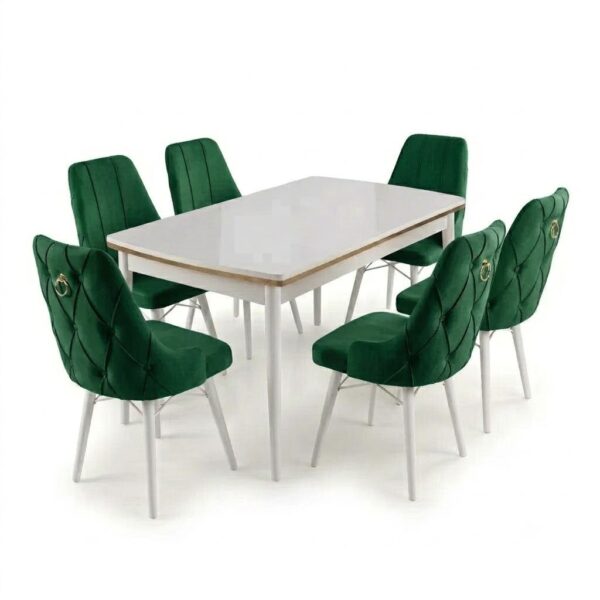 Set masa extensibilă Leon Modella alba cu 6 scaune Verde