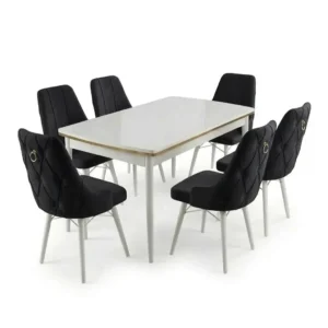 Set masa extensibilă Leon Modella alba cu 6 scaune Negru