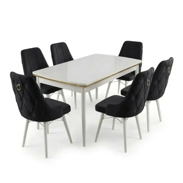 Set masa extensibilă Leon Modella alba cu 6 scaune Negru