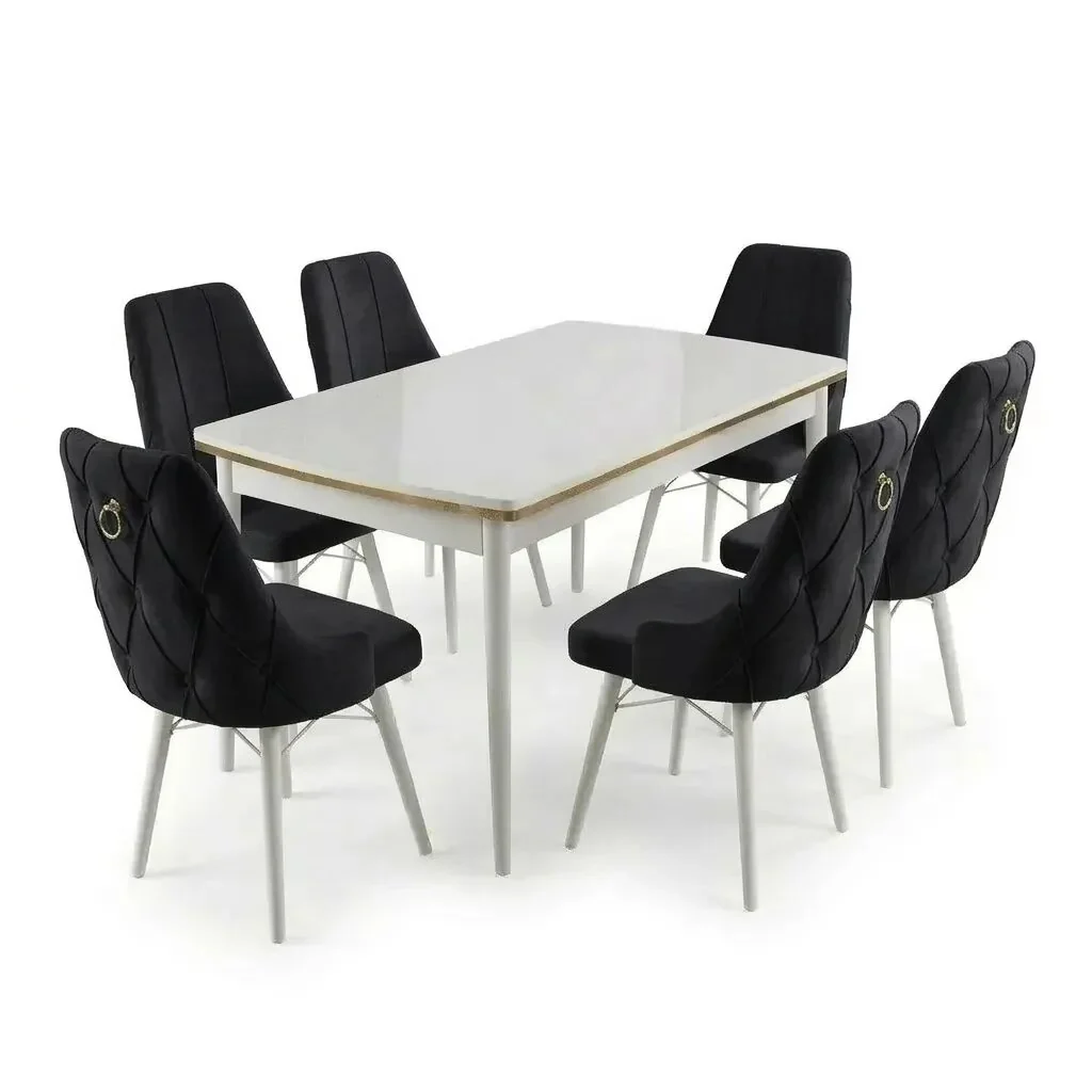 Set masa extensibilă Leon Modella alba cu 6 scaune Negru